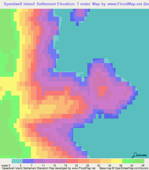Speedwell Island Settlement,Falkland Islands Elevation Map
