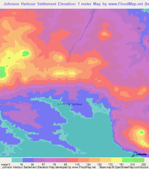 Johnson Harbour Settlement,Falkland Islands Elevation Map