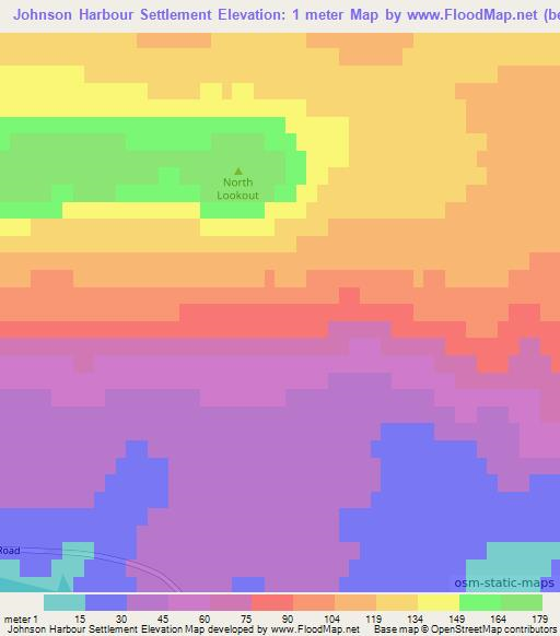 Johnson Harbour Settlement,Falkland Islands Elevation Map