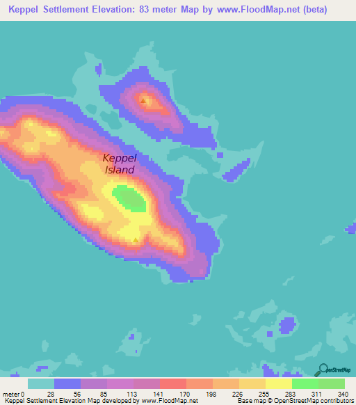 Keppel Settlement,Falkland Islands Elevation Map