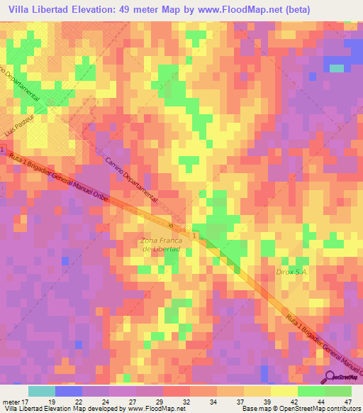 Villa Libertad,Uruguay Elevation Map