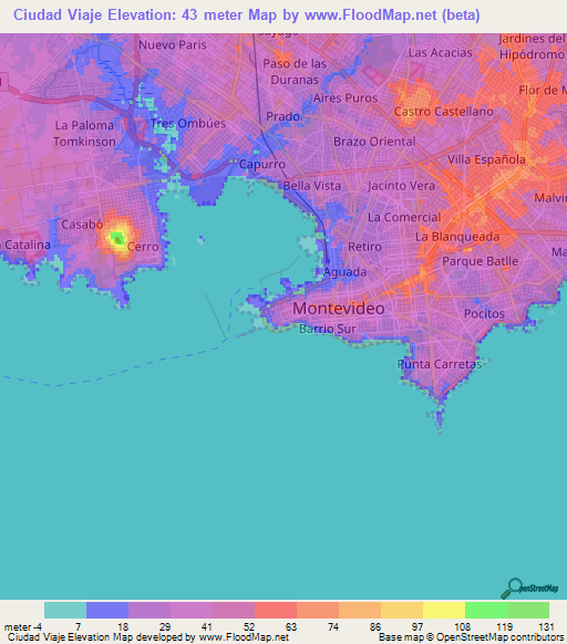 Ciudad Viaje,Uruguay Elevation Map