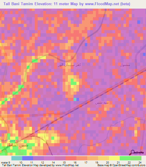 Tall Bani Tamim,Egypt Elevation Map