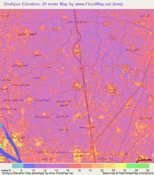 Sindiyun,Egypt Elevation Map