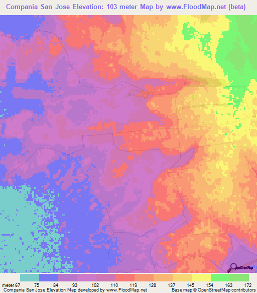 Compania San Jose,Paraguay Elevation Map