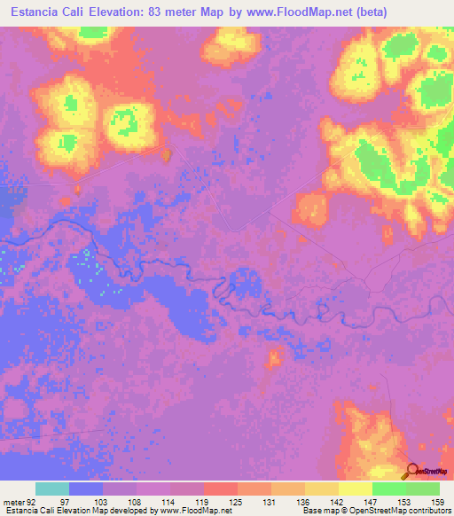 Estancia Cali,Paraguay Elevation Map