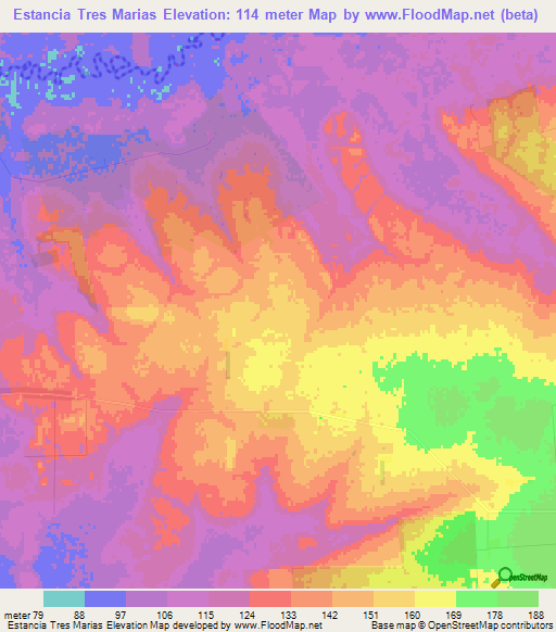Estancia Tres Marias,Paraguay Elevation Map