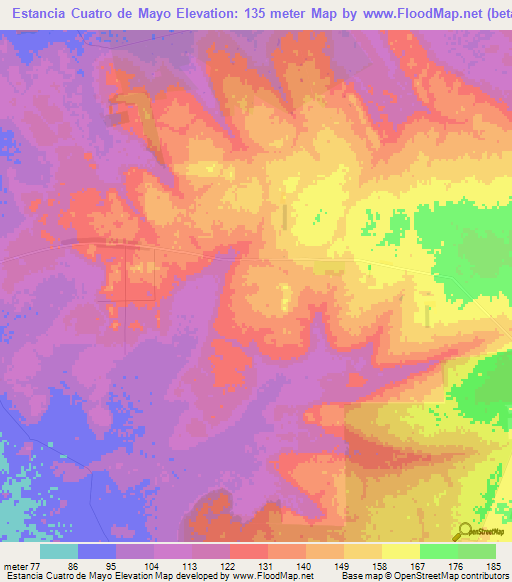 Estancia Cuatro de Mayo,Paraguay Elevation Map