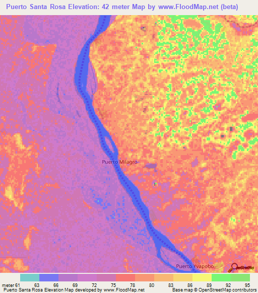 Puerto Santa Rosa,Paraguay Elevation Map