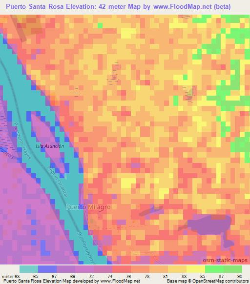 Puerto Santa Rosa,Paraguay Elevation Map