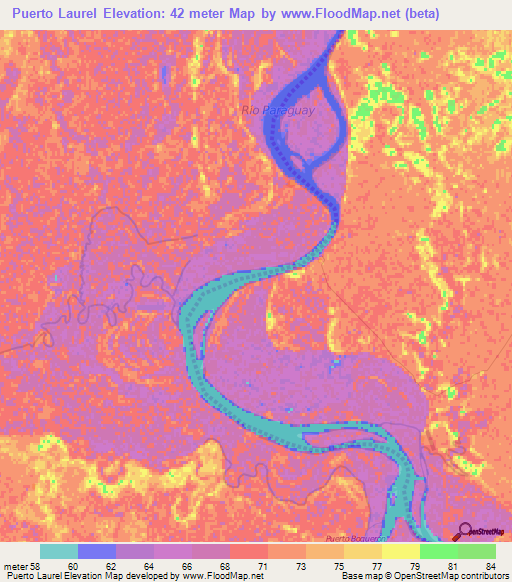 Puerto Laurel,Paraguay Elevation Map