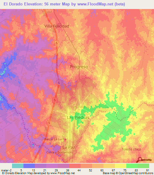El Dorado,Uruguay Elevation Map