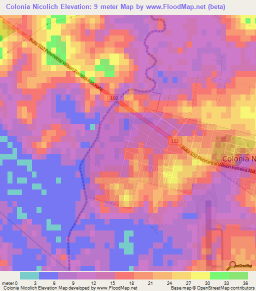 Colonia Nicolich,Uruguay Elevation Map