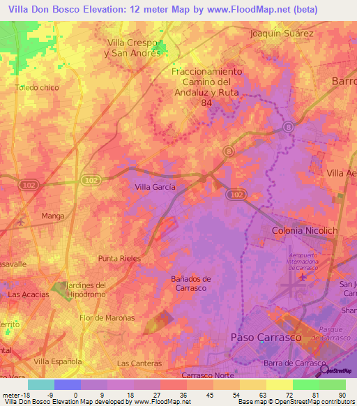 Villa Don Bosco,Uruguay Elevation Map