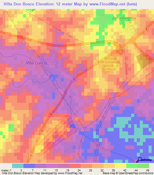 Villa Don Bosco,Uruguay Elevation Map