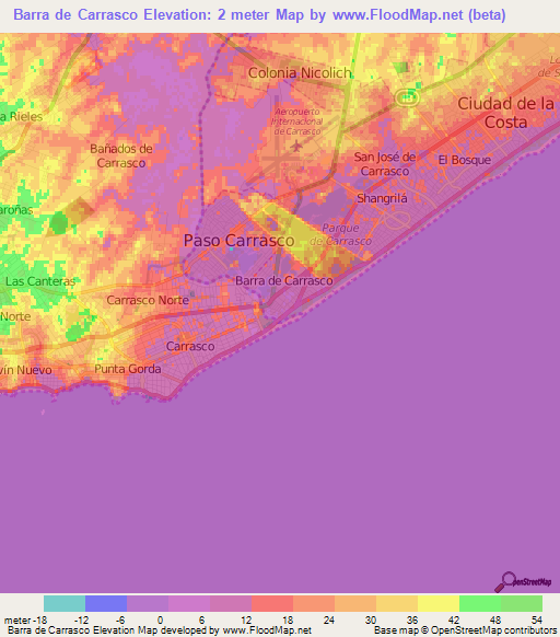 Barra de Carrasco,Uruguay Elevation Map