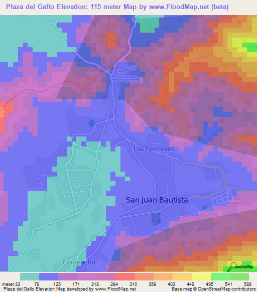Plaza del Gallo,Venezuela Elevation Map