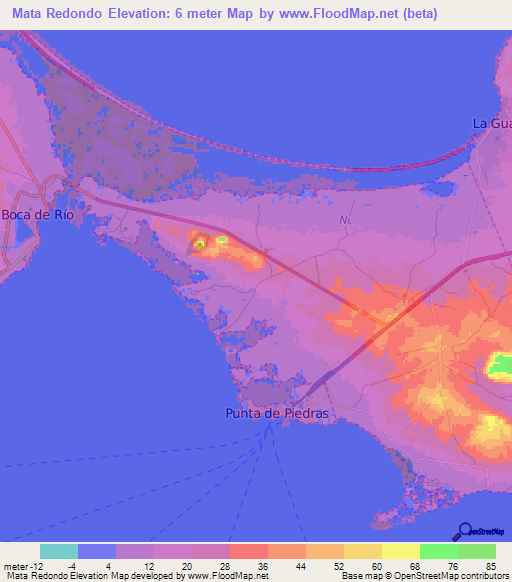 Mata Redondo,Venezuela Elevation Map