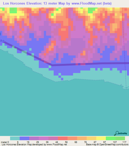 Los Horcones,Venezuela Elevation Map