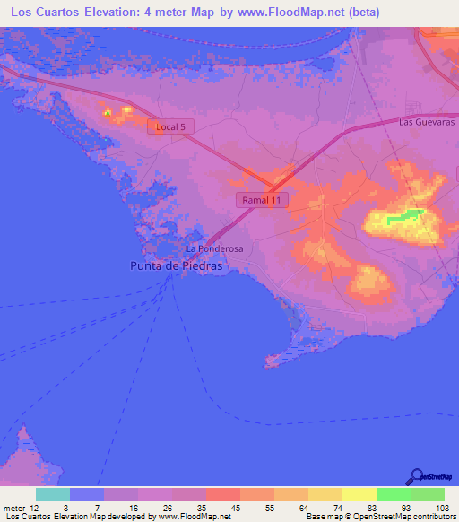 Los Cuartos,Venezuela Elevation Map