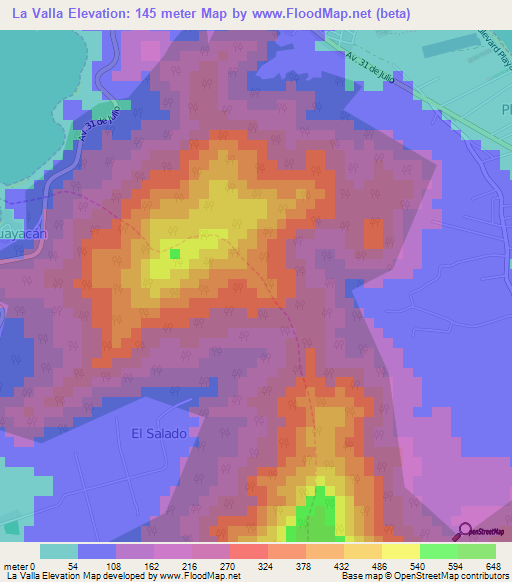 La Valla,Venezuela Elevation Map