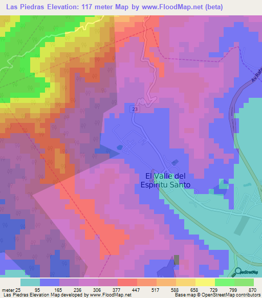 Las Piedras,Venezuela Elevation Map