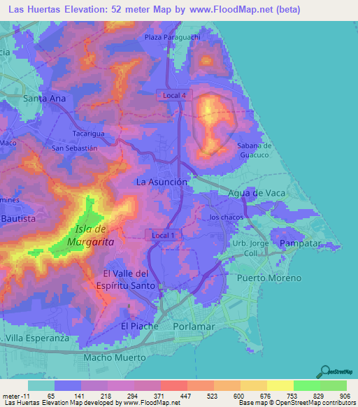Las Huertas,Venezuela Elevation Map