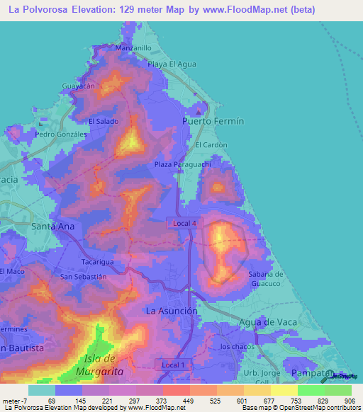 La Polvorosa,Venezuela Elevation Map