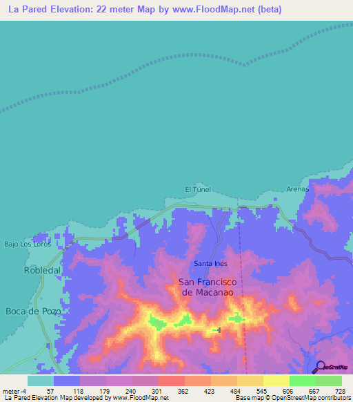 La Pared,Venezuela Elevation Map