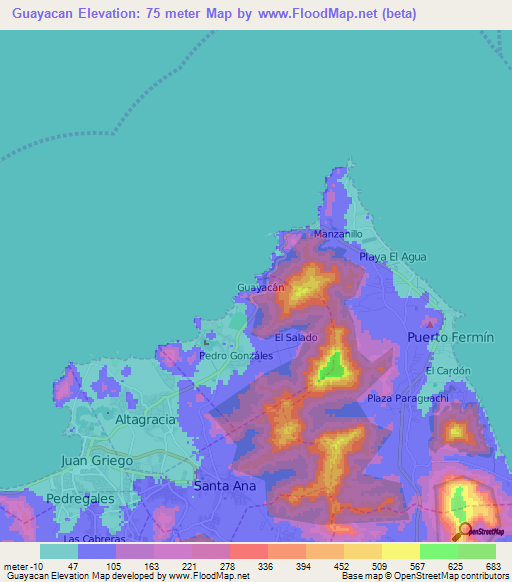 Guayacan,Venezuela Elevation Map