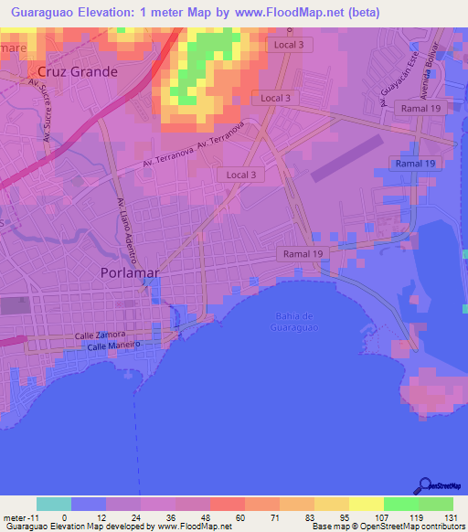 Guaraguao,Venezuela Elevation Map