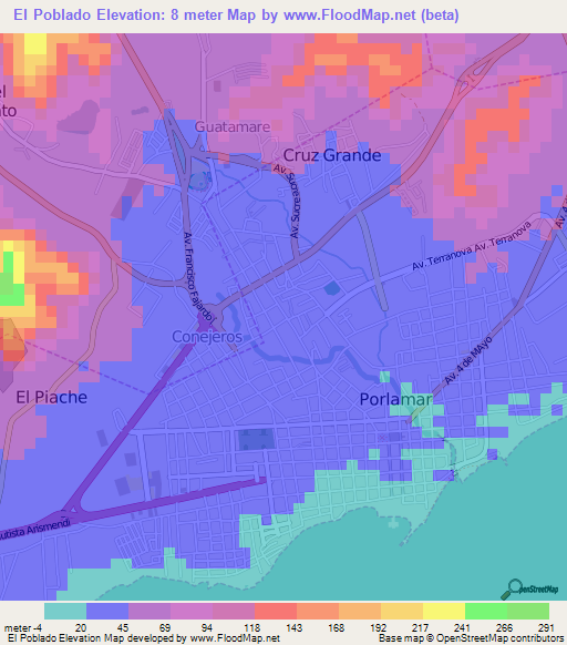 El Poblado,Venezuela Elevation Map