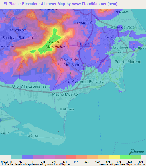 El Piache,Venezuela Elevation Map