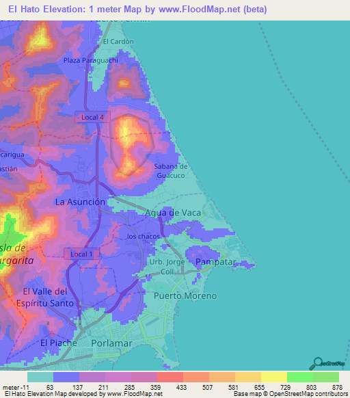 El Hato,Venezuela Elevation Map