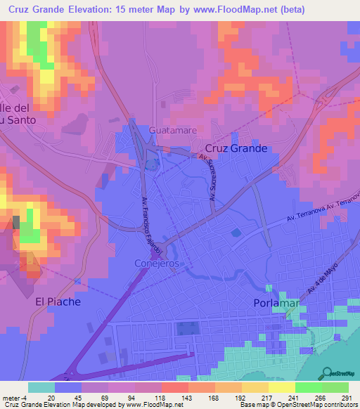 Cruz Grande,Venezuela Elevation Map