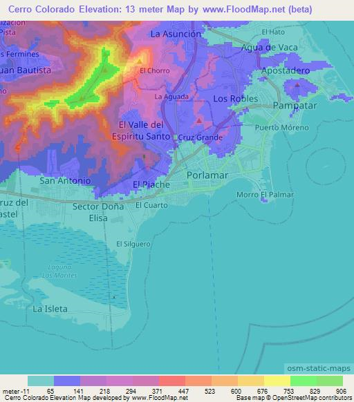Cerro Colorado,Venezuela Elevation Map