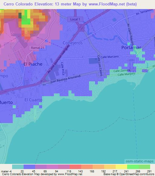 Cerro Colorado,Venezuela Elevation Map