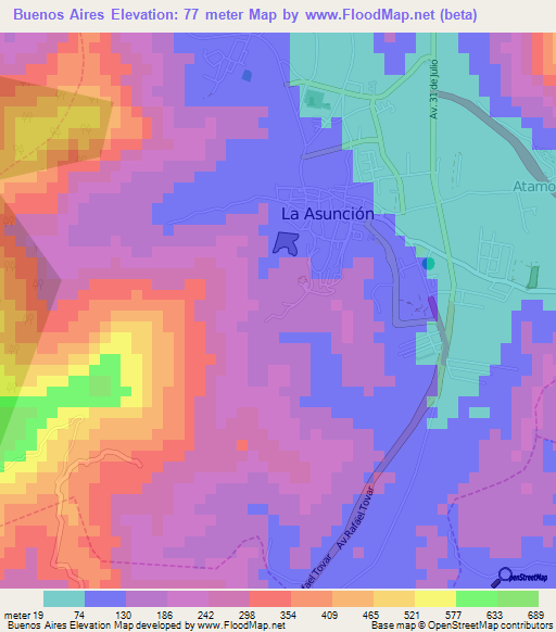 Buenos Aires,Venezuela Elevation Map