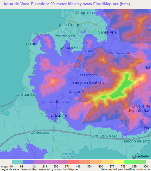 Agua de Vaca,Venezuela Elevation Map