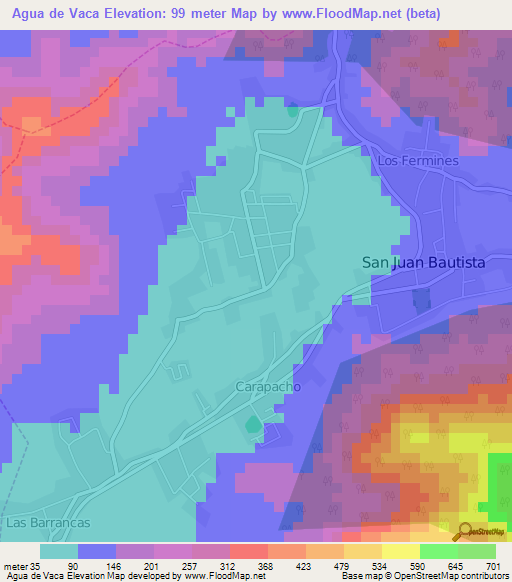 Agua de Vaca,Venezuela Elevation Map