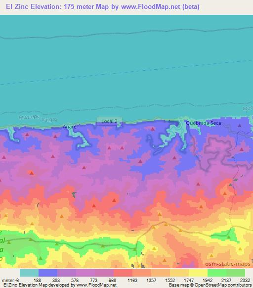 El Zinc,Venezuela Elevation Map
