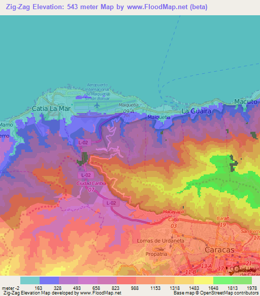 Zig-Zag,Venezuela Elevation Map