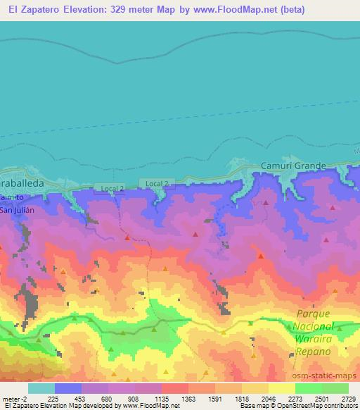 El Zapatero,Venezuela Elevation Map
