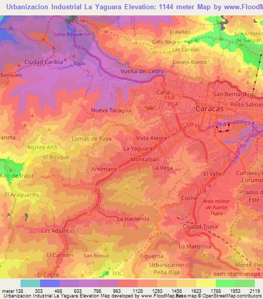 Urbanizacion Industrial La Yaguara,Venezuela Elevation Map