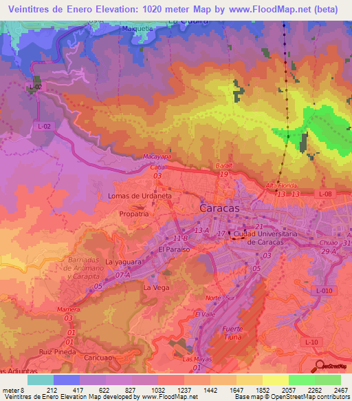 Veintitres de Enero,Venezuela Elevation Map