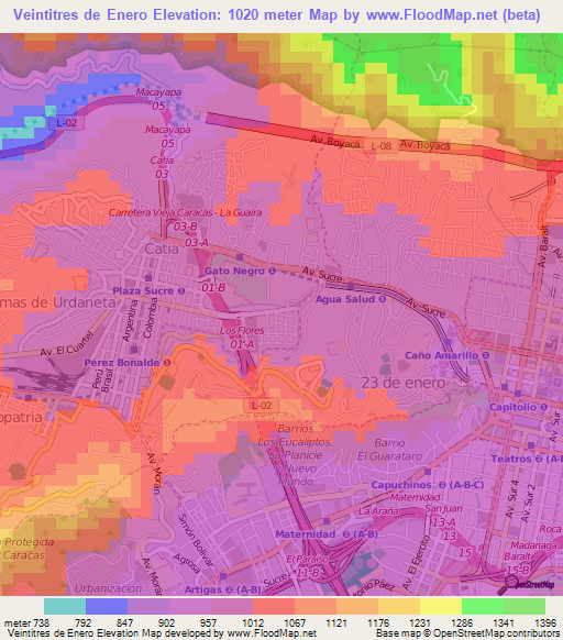 Veintitres de Enero,Venezuela Elevation Map