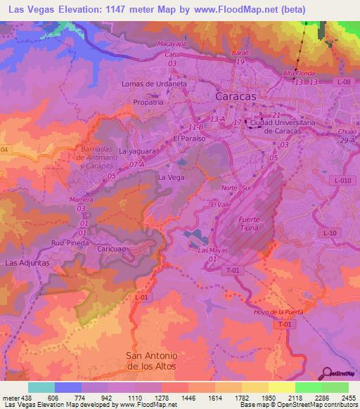 Las Vegas,Venezuela Elevation Map