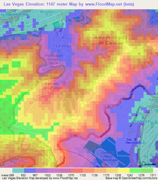 Las Vegas,Venezuela Elevation Map