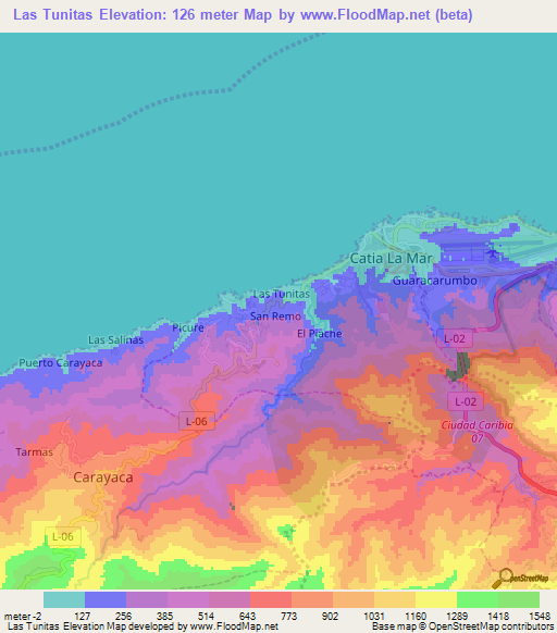 Las Tunitas,Venezuela Elevation Map