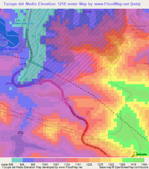 Tucupe del Medio,Venezuela Elevation Map